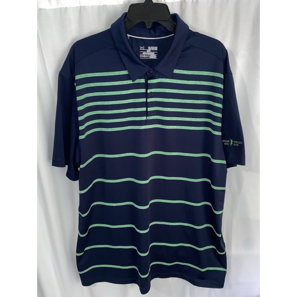 Under Armour Polo Shirt Mens 2XL‎ Tall Tartan Fields Golf Club Navy Blue Green